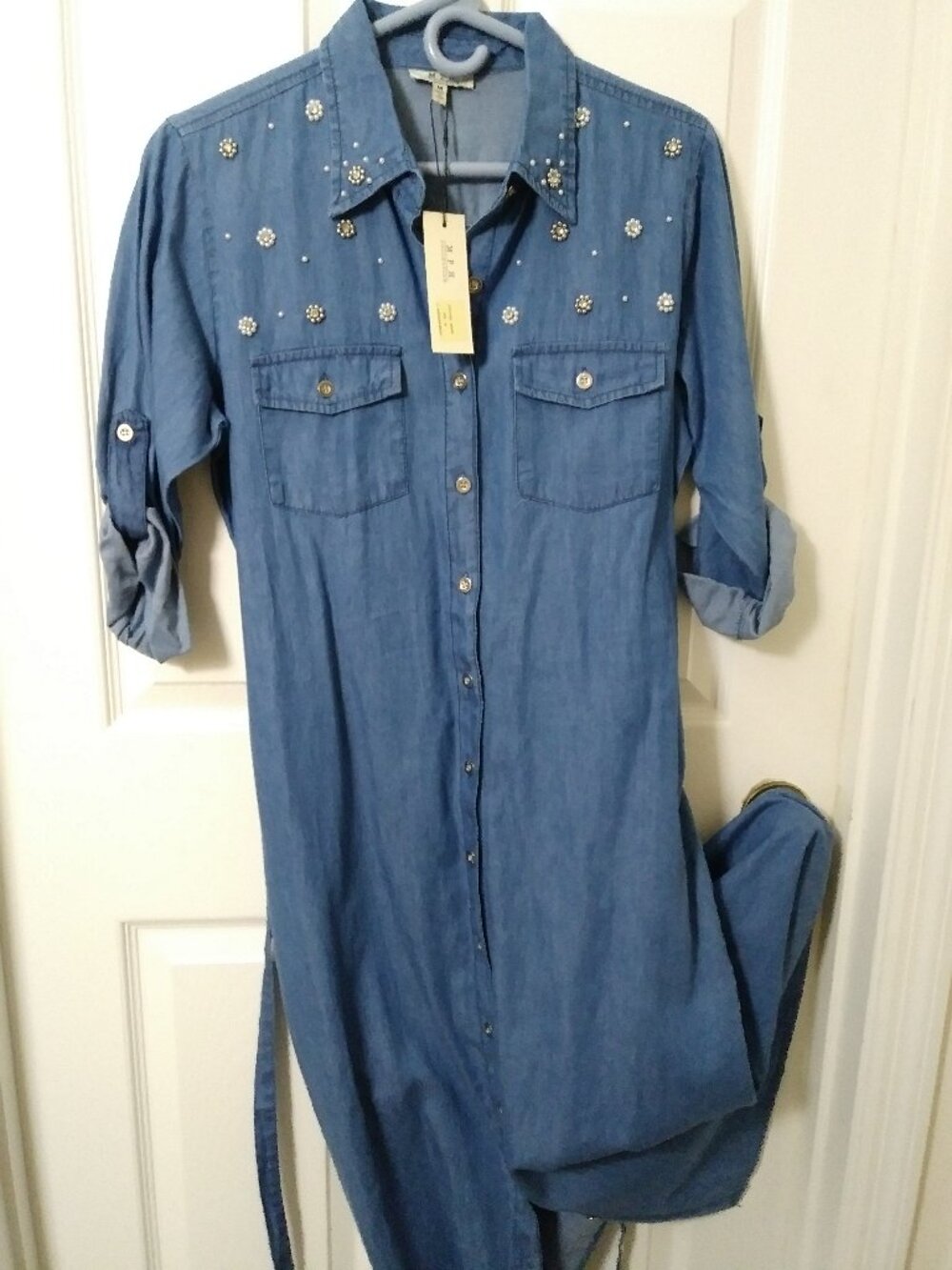 MPH Collection Women's Cargo Collared Denim Dress Size M